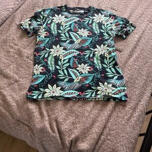 Scotch and Soda Mens T Shirt Floral Tropical Short Sleeve Tee - Black